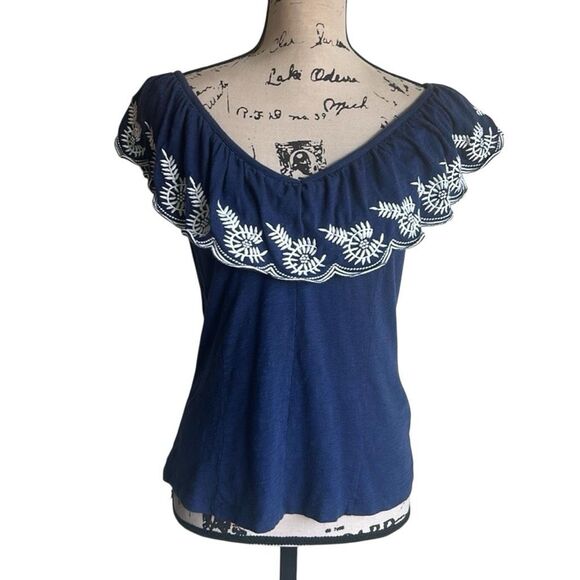 Anthropologie Moulinette Soeurs Embroidered Nautical Navy Sz Medium Top - Picture 6 of 9